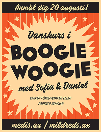 Danskurs i Boogie Woogie med Sofia Enros och Daniel Johansson höstterminen 2018, anmäl dig 20 augusti via Medis! Mildreds swingskola