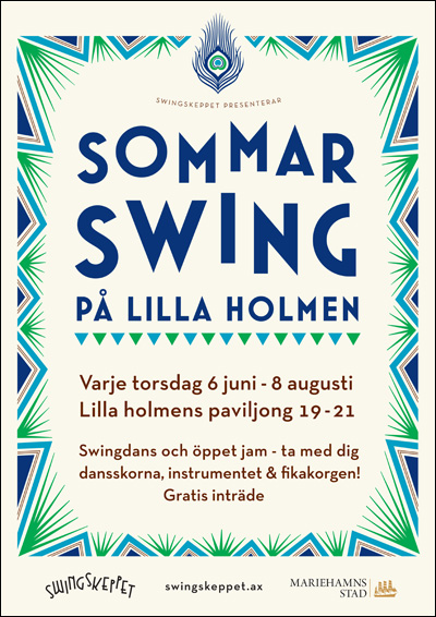 Sommarswing i Lilla holmens paviljong arrangör Swingskeppet med stöd av Mariehamns stad affisch Mildreds kompani